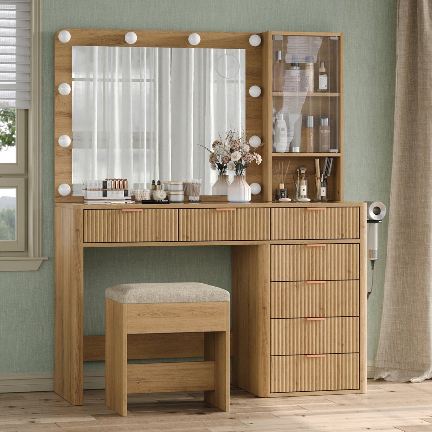 7-Drawer LED Mirror Vanity Desk - Yanosaku