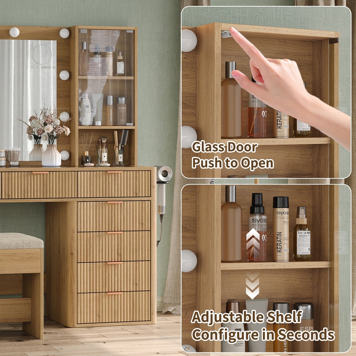 7-Drawer LED Mirror Vanity Desk - Yanosaku