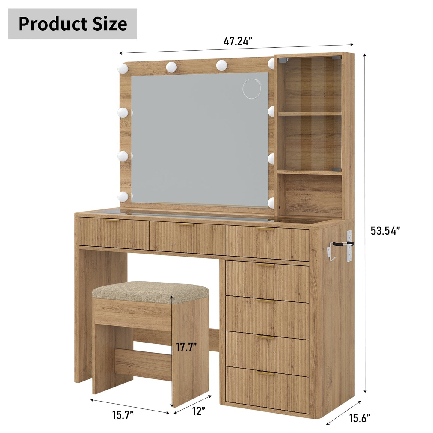 7-Drawer LED Mirror Vanity Desk - Yanosaku