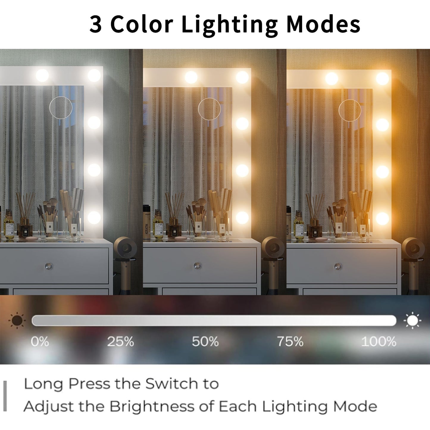 11-Drawer LED Mirror Vanity Desk - Yanosaku