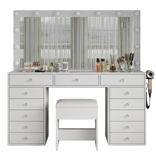 13-Drawer LED Mirror Vanity Desk - Yanosaku