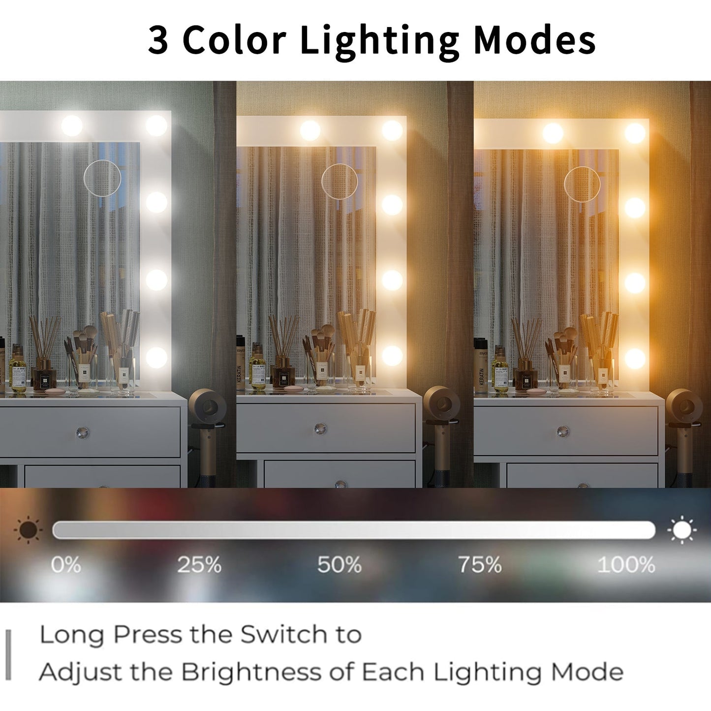 13-Drawer LED Mirror Vanity Desk - Yanosaku