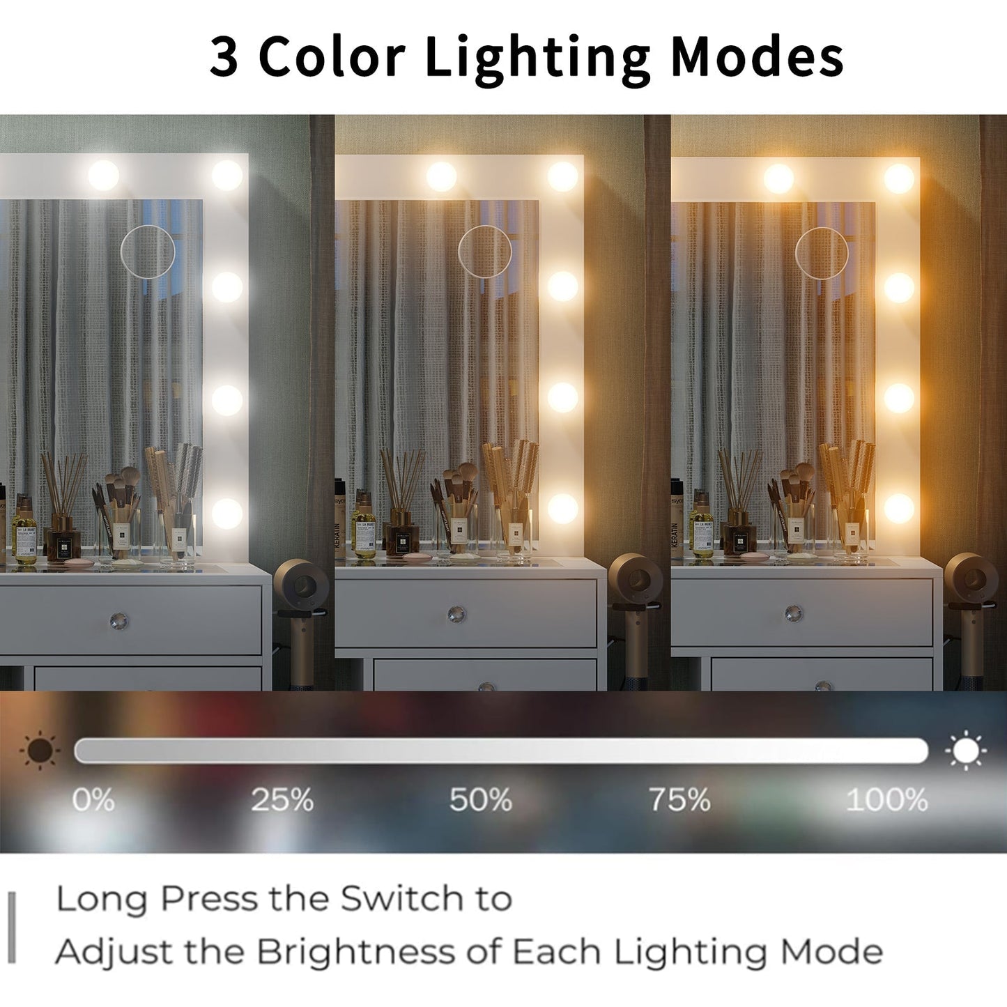 15-Drawer LED Mirror Vanity Desk - Yanosaku