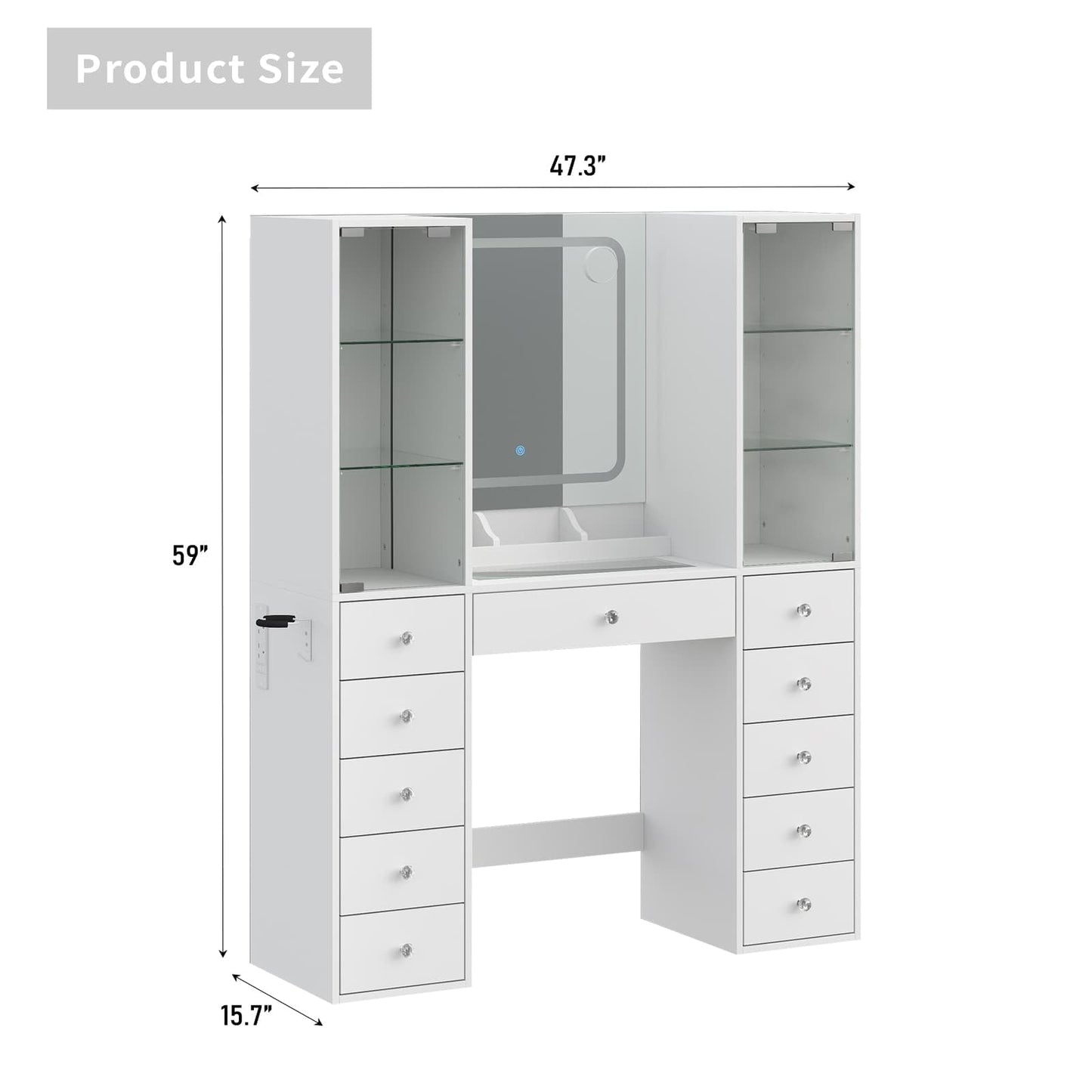 11-Drawer Mirror Vanity Desk - Yanosaku