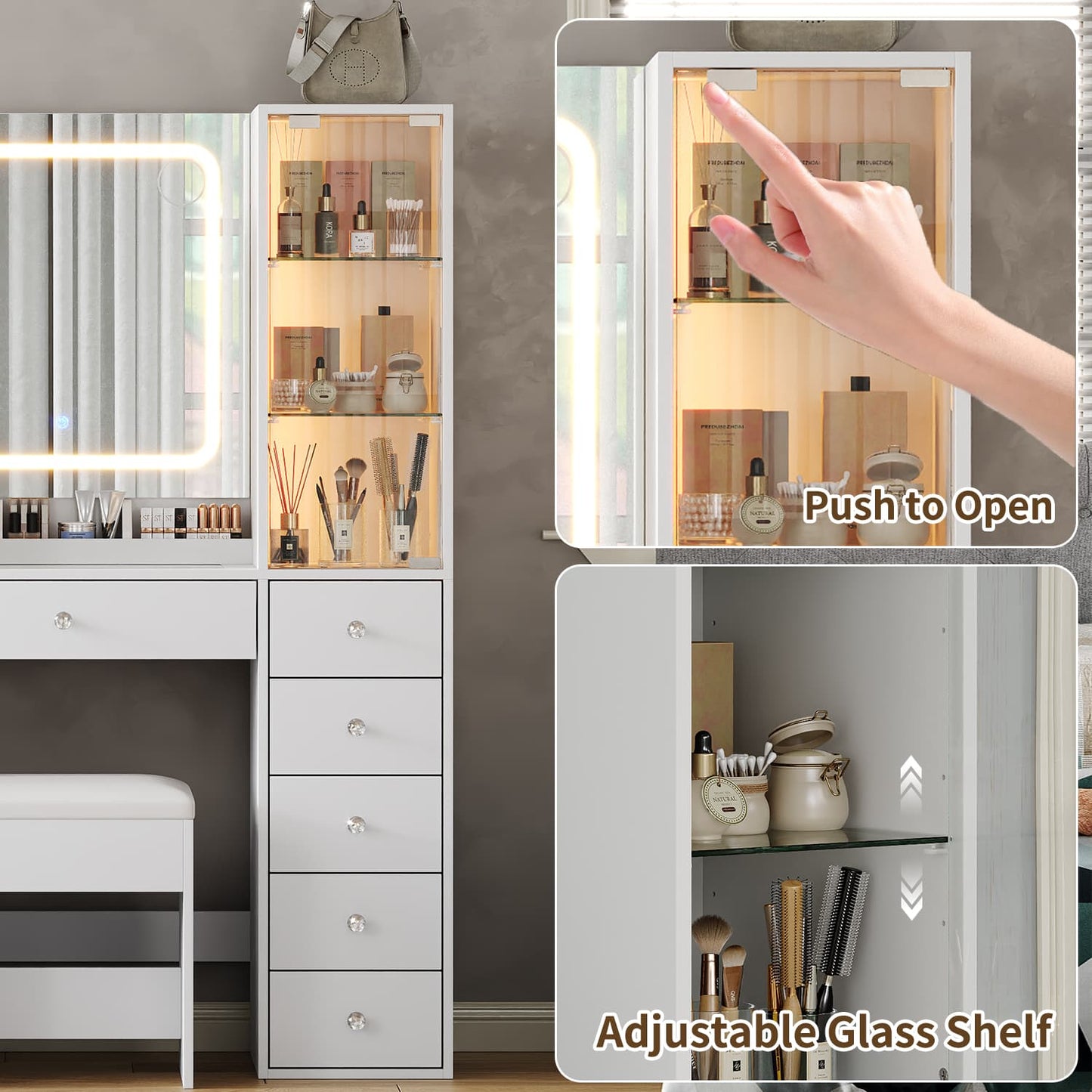 11-Drawer Mirror Vanity Desk - Yanosaku