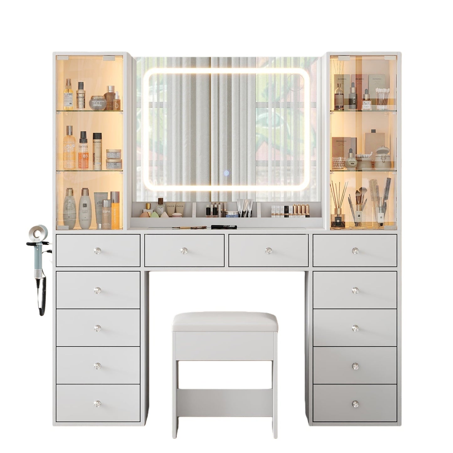 12-Drawer Mirror Vanity Desk - Yanosaku