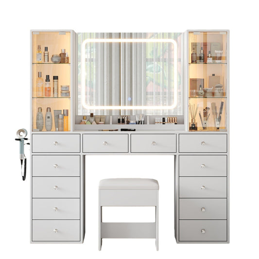 12-Drawer Mirror Vanity Desk - Yanosaku