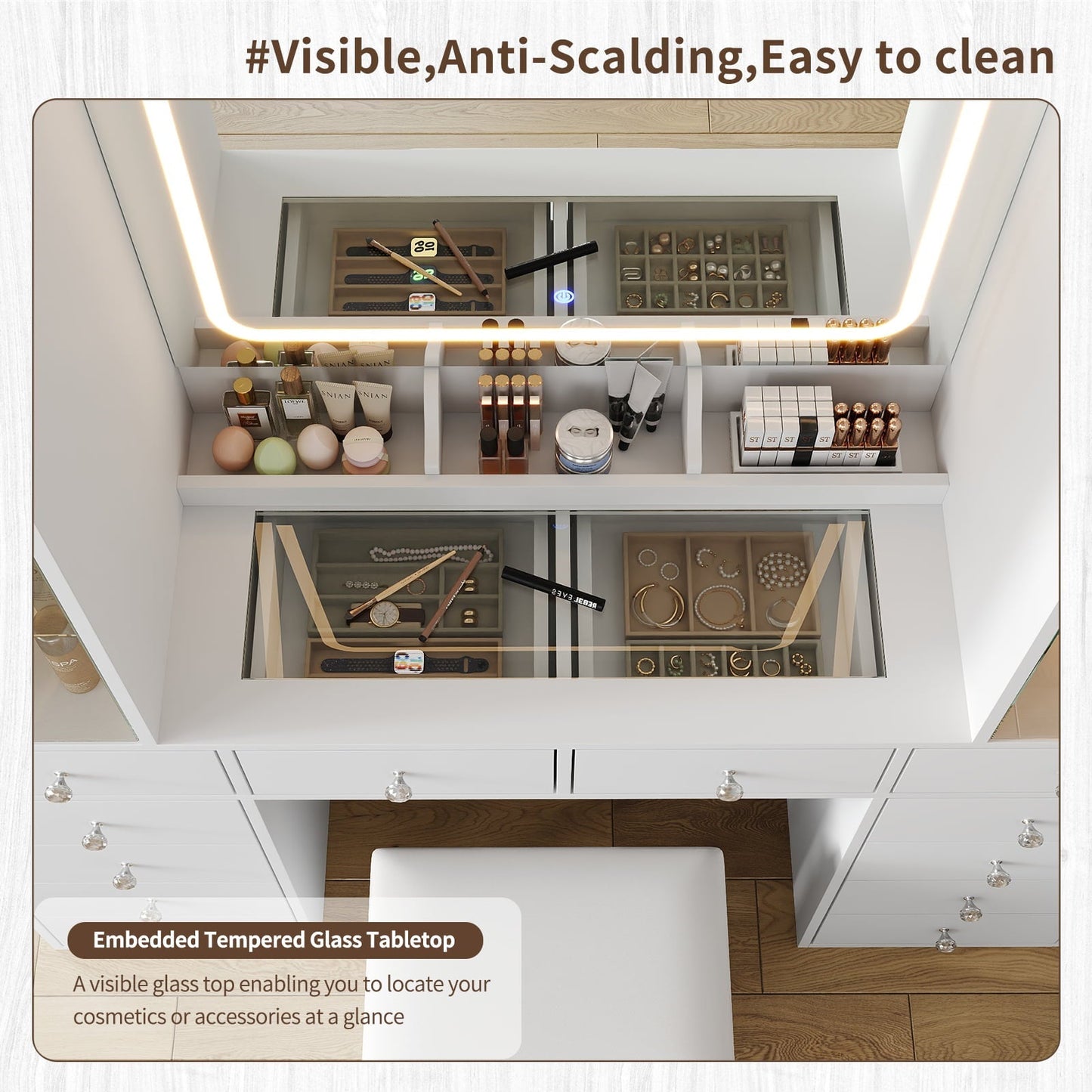 12-Drawer Mirror Vanity Desk - Yanosaku
