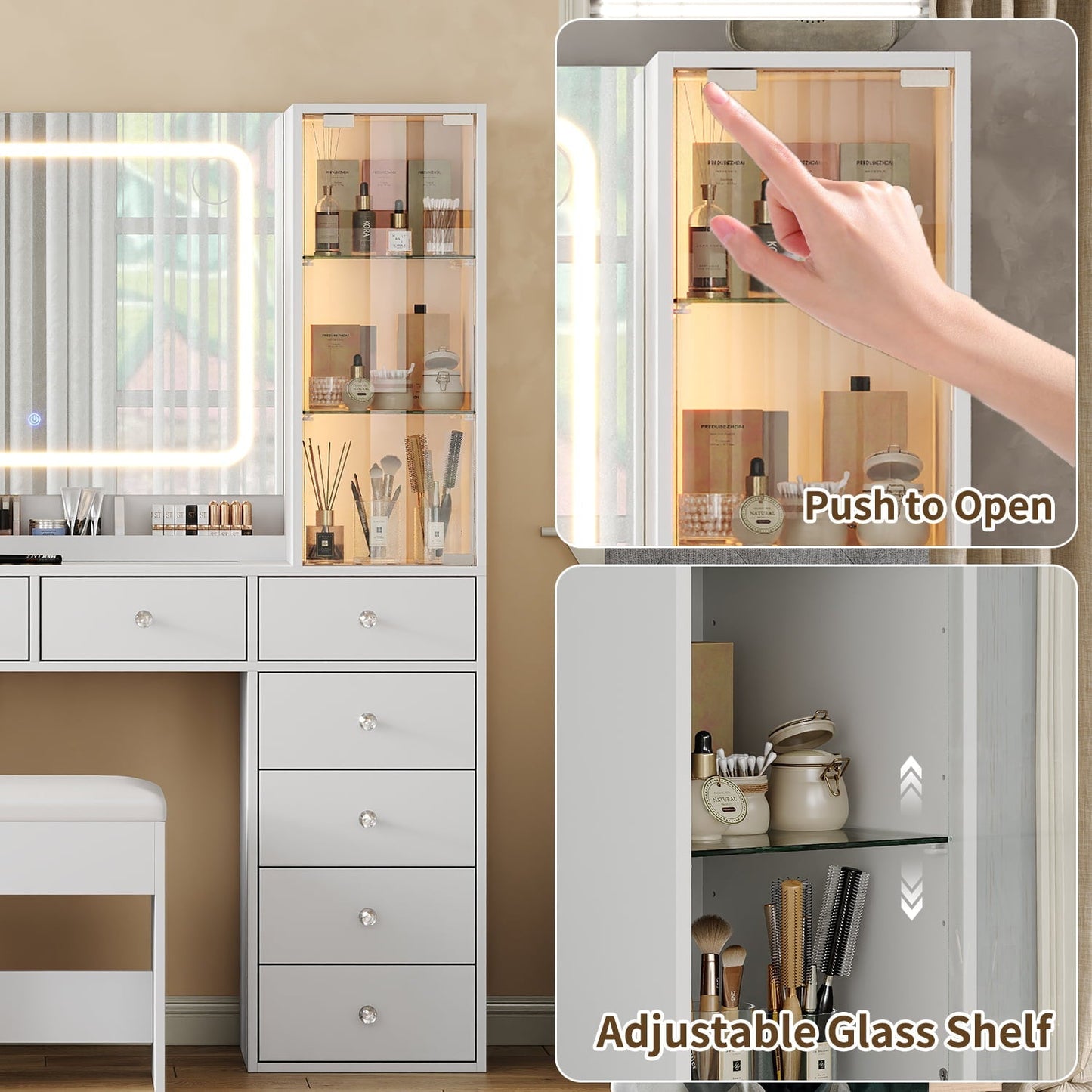 12-Drawer Mirror Vanity Desk - Yanosaku