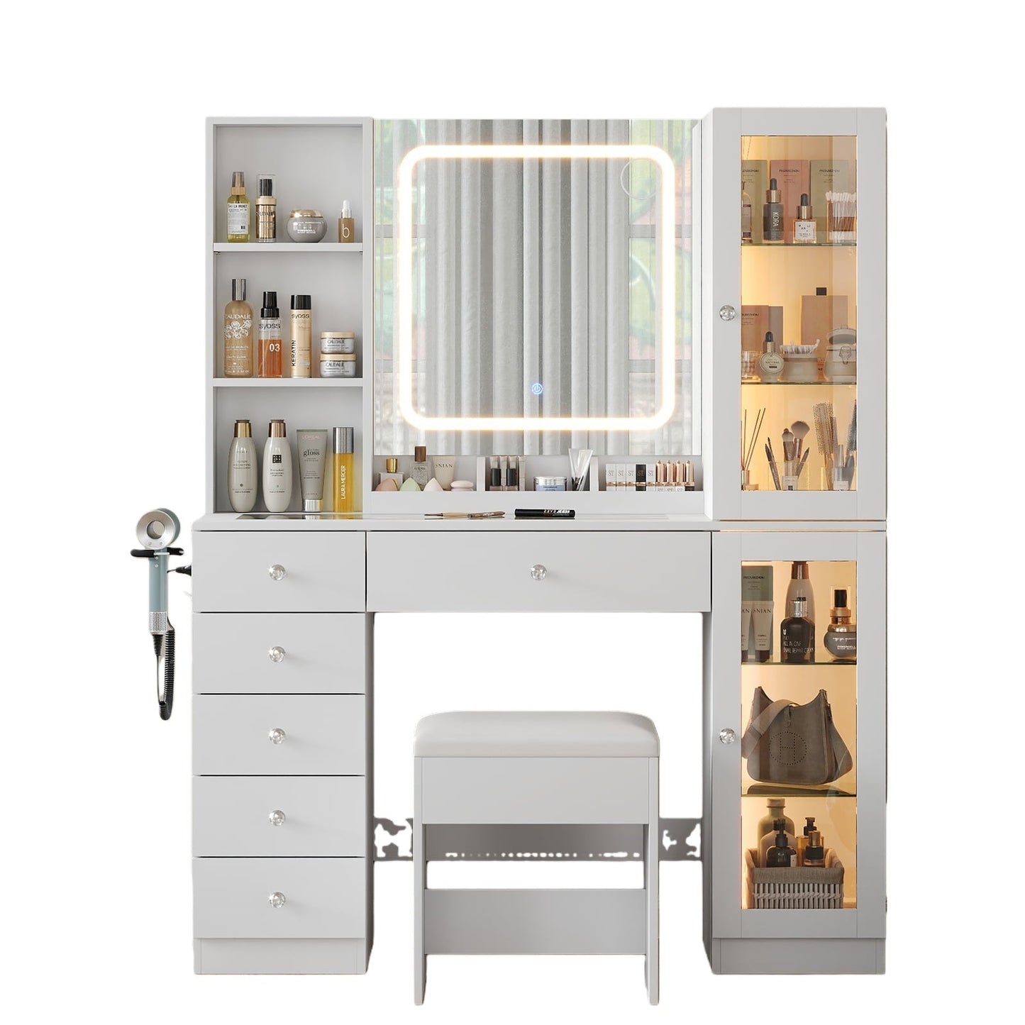 6-Drawer Mirror Vanity Desk - Yanosaku