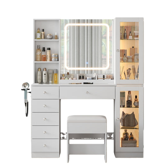 6-Drawer Mirror Vanity Desk - Yanosaku