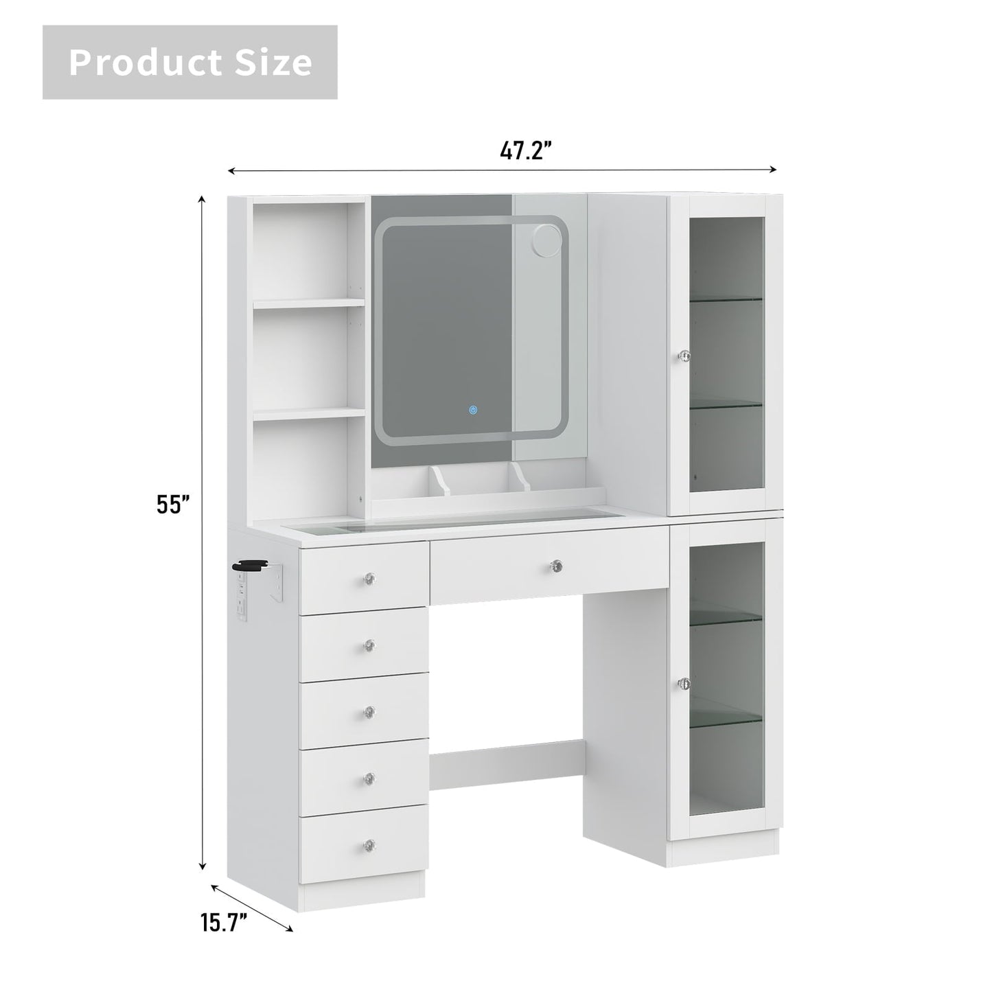 6-Drawer Mirror Vanity Desk - Yanosaku