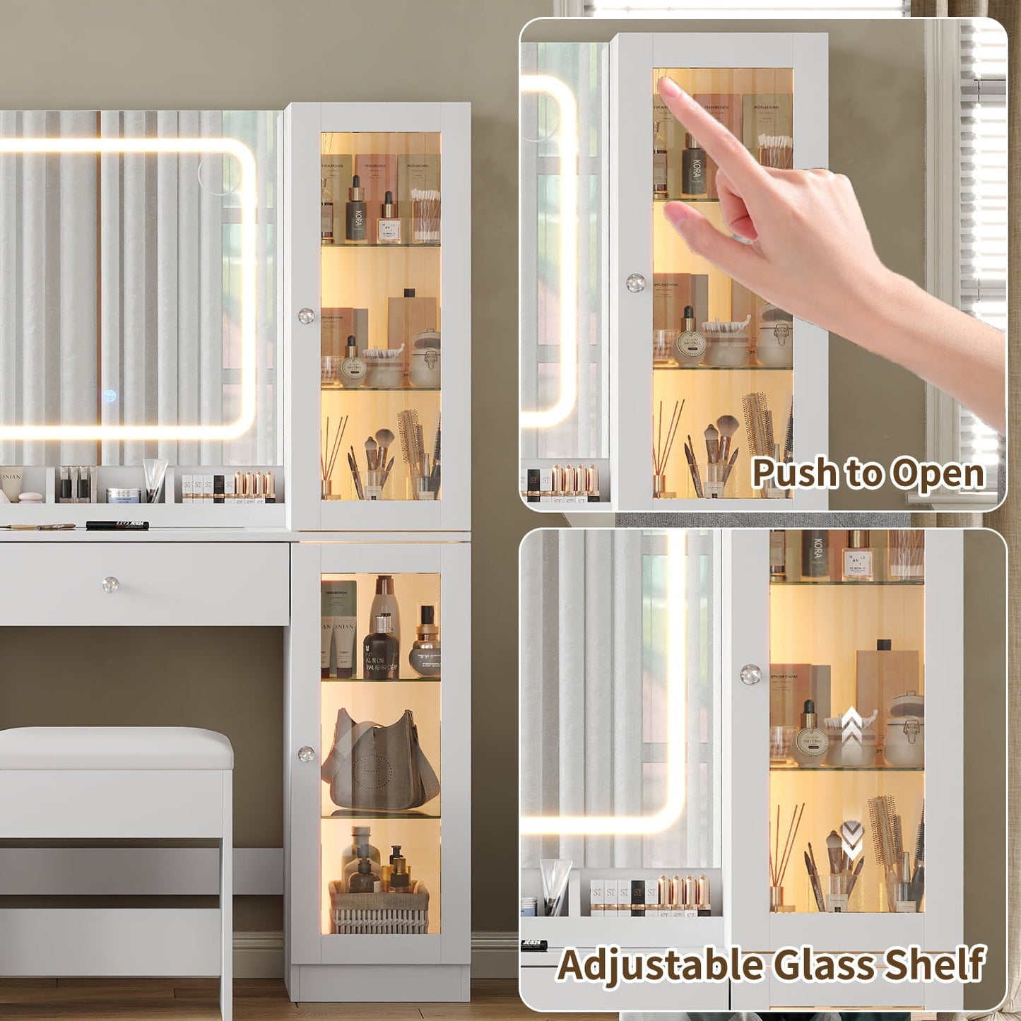 6-Drawer Mirror Vanity Desk - Yanosaku