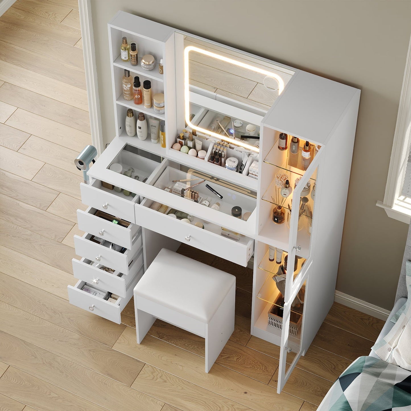 6-Drawer Mirror Vanity Desk - Yanosaku