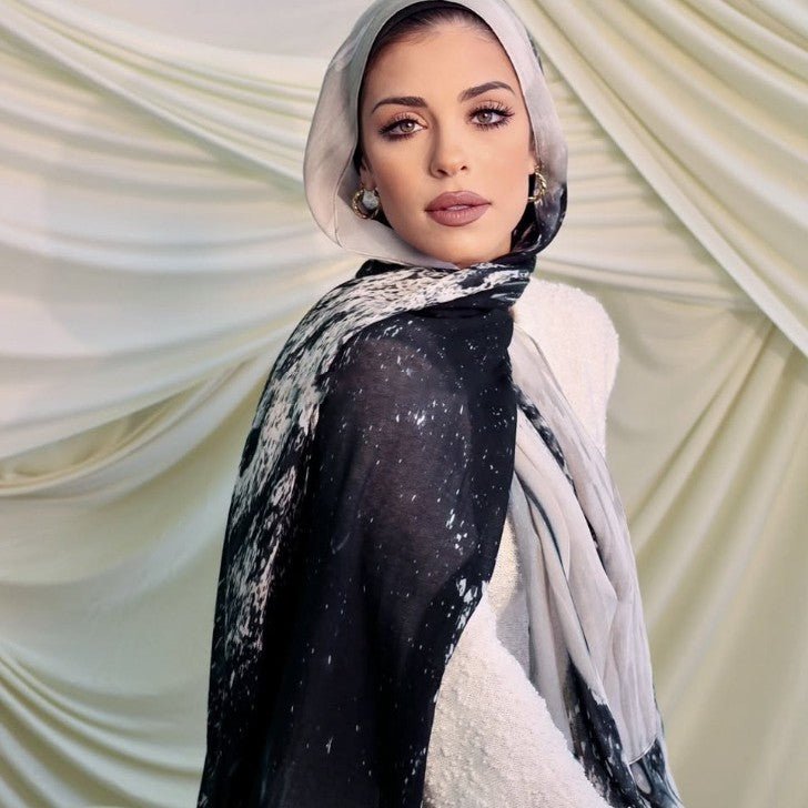 Watercolor Artistic Modal Hijab with Painted Floral Motifs (MH144)