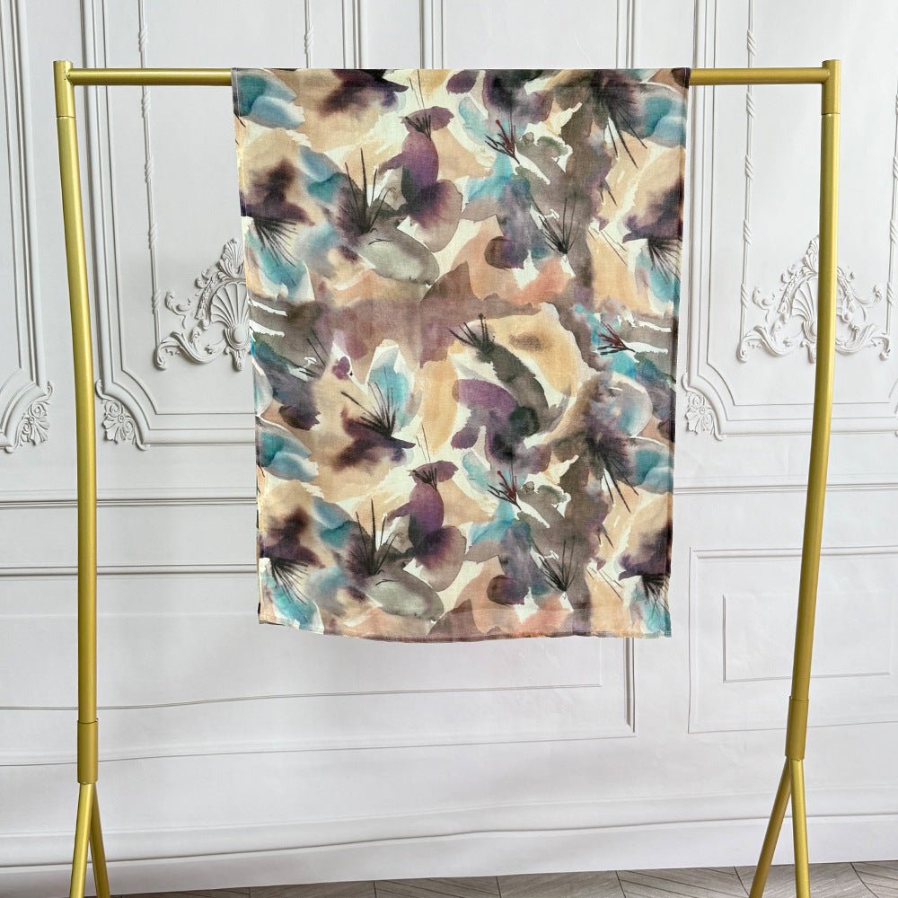 Watercolor Artistic Modal Hijab with Painted Floral Motifs (MH144)