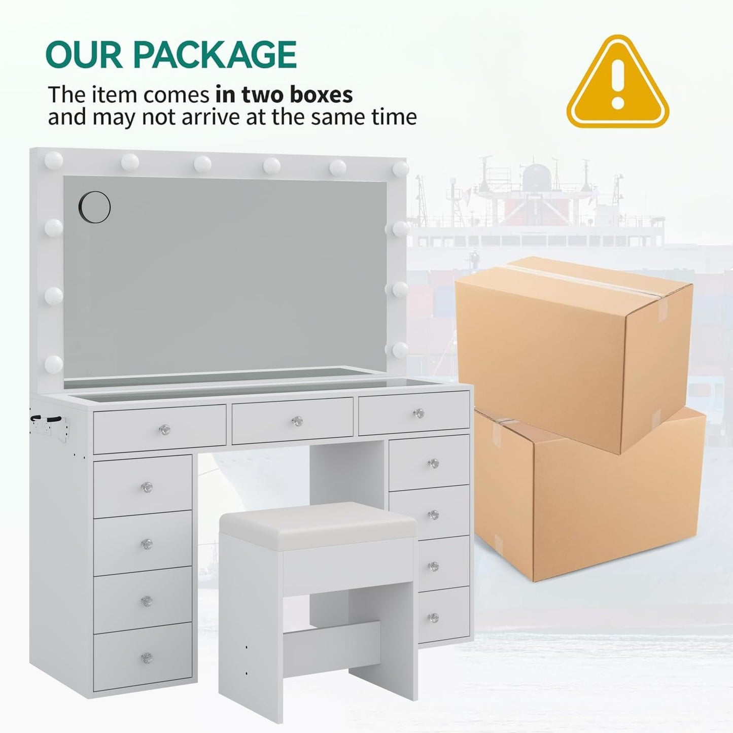 11-Drawer LED Mirror Vanity Desk - Vektaya