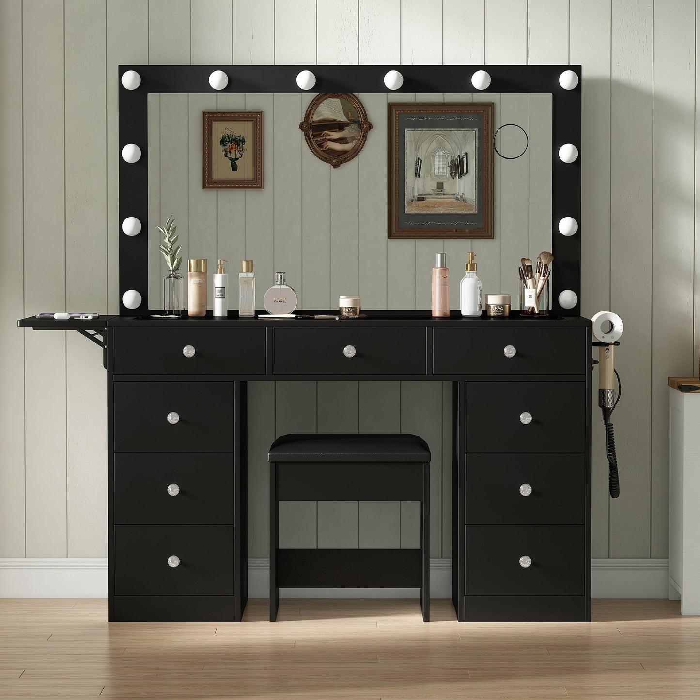 9-Drawer LED Mirror Vanity Desk - Vektaya