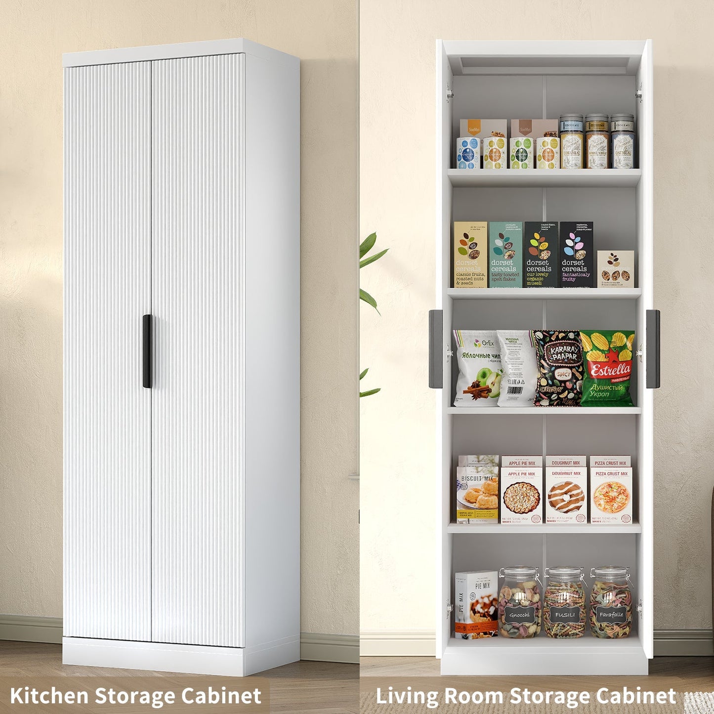 Yanosaku SC002 71'' Tall Storage Cabinet, 5-Tier Fluted
