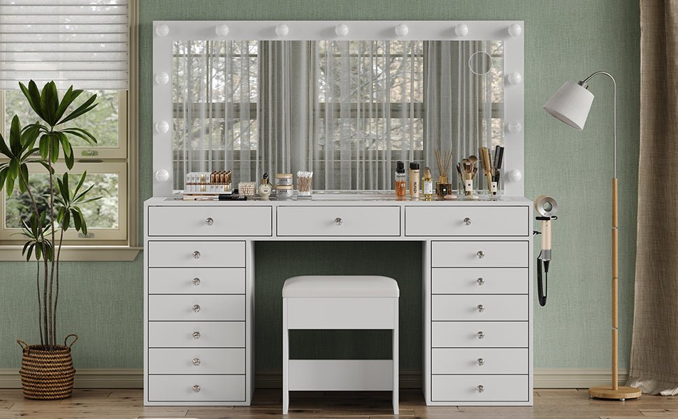 15-Drawer LED Mirror Vanity Desk - Vektaya